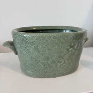 Vintage Chinese celadon crackle glaze porcelain planter oval shaped plant pot
